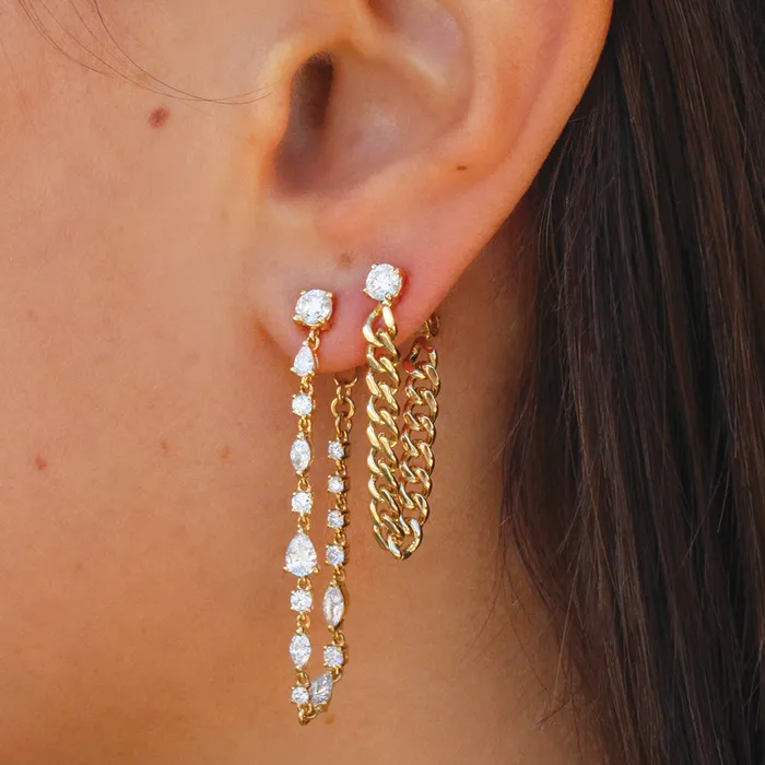 anitako Earrings ROUND DIAMOND CUBAN LINK LOOP EARRINGS PAIR