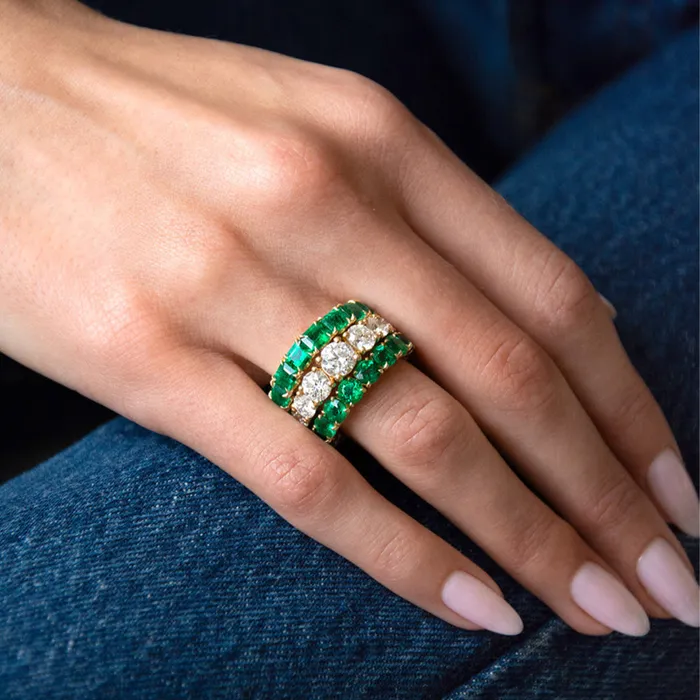 anitako Rings EMERALD CUT EMERALD HALF BAND