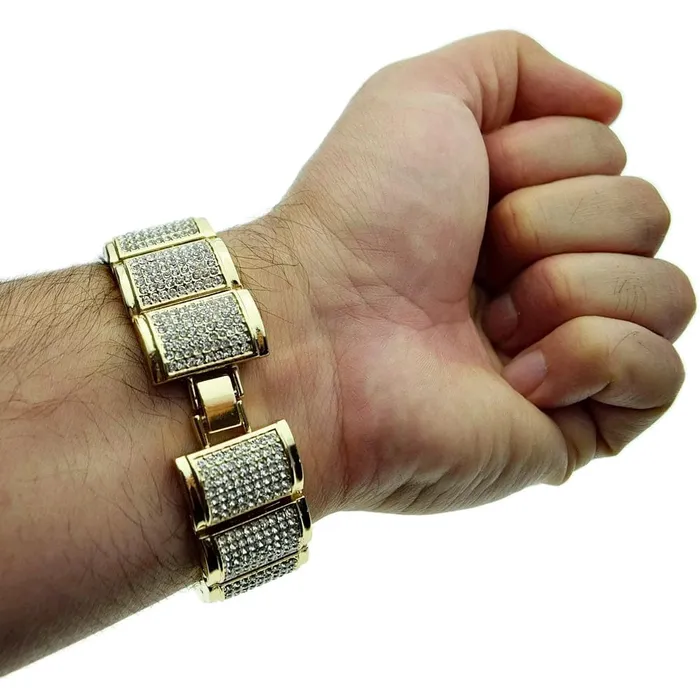 Bling Cartel Admin Bracelets Rounded Links Bracelet Iced Flooded Out Gold Finish 23MM Thick 9 Bling Cartel Admin Bracelets Rounded Links Bracelet Iced Flooded Out Gold Finish 23MM Thick 9