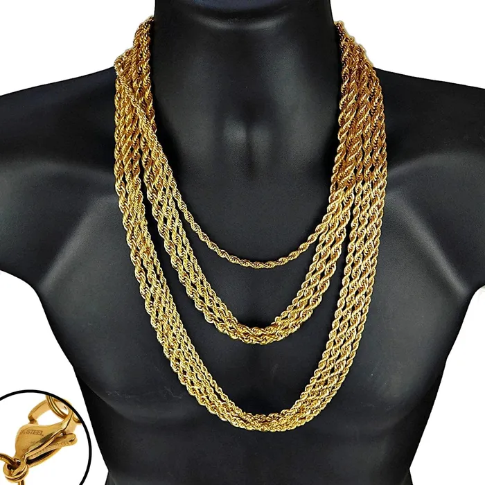 Bling Cartel Admin Necklaces 18K Gold Plated Finish over Stainless Steel Rope Chain Necklace 6mm x 30 Bling Cartel Admin Necklaces 18K Gold Plated Finish over Stainless Steel Rope Chain Necklace 6mm x 30