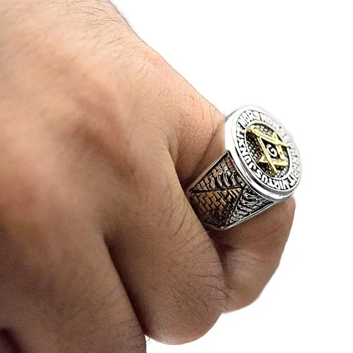 Bling Cartel Admin Rings Masonic Symbol Master Mason Two Tone Ring