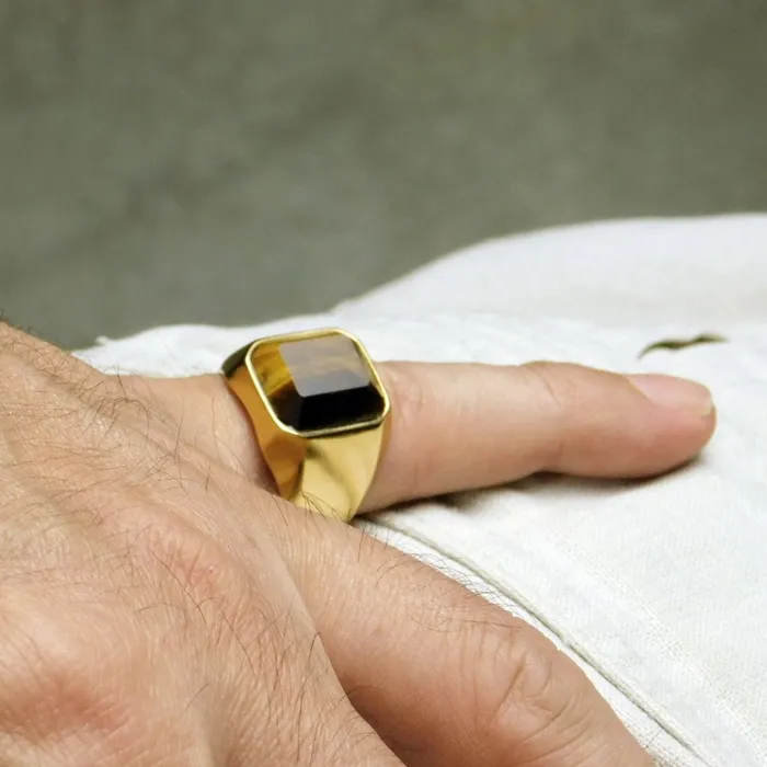 Bling Cartel Admin Rings Tiger Eye Ring Gold Finish over Stainless Steel