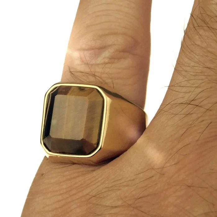 Bling Cartel Admin Rings Tiger Eye Ring Gold Finish over Stainless Steel