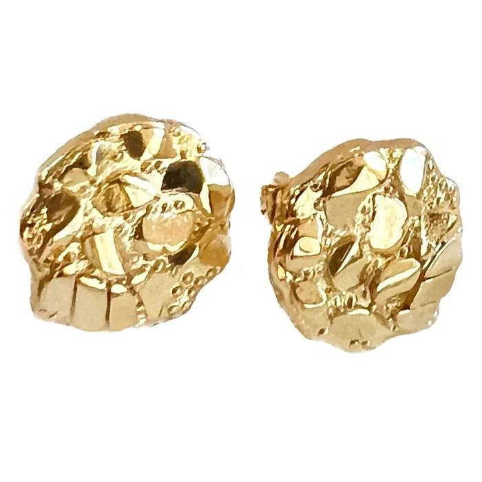 Bling Cartel Earrings 14k Gold Plated Nugget Round Shape Push Back Stud Earrings 12 MM Bling Cartel Earrings 14k Gold Plated Nugget Round Shape Push Back Stud Earrings 12 MM