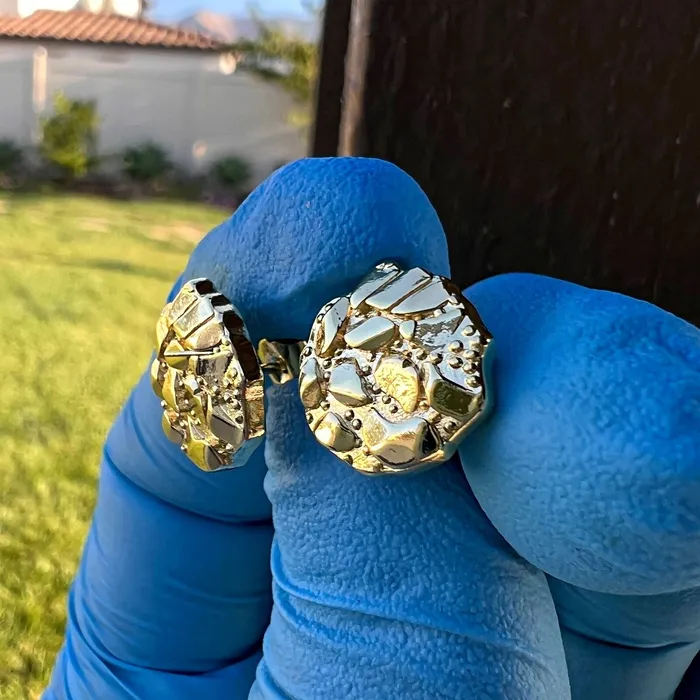 Bling Cartel Earrings 14k Gold Plated Nugget Round Shape Push Back Stud Earrings 12 MM Bling Cartel Earrings 14k Gold Plated Nugget Round Shape Push Back Stud Earrings 12 MM