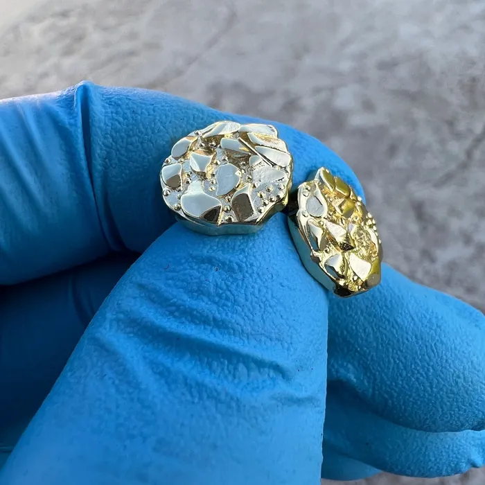Bling Cartel Earrings 14k Gold Plated Nugget Round Shape Push Back Stud Earrings 12 MM Bling Cartel Earrings 14k Gold Plated Nugget Round Shape Push Back Stud Earrings 12 MM