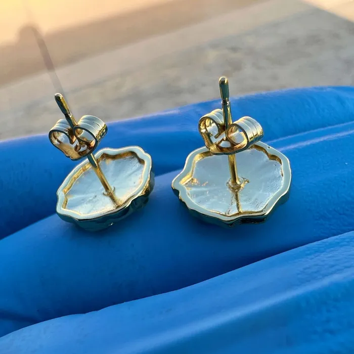 Bling Cartel Earrings 14k Gold Plated Nugget Round Shape Push Back Stud Earrings 12 MM Bling Cartel Earrings 14k Gold Plated Nugget Round Shape Push Back Stud Earrings 12 MM