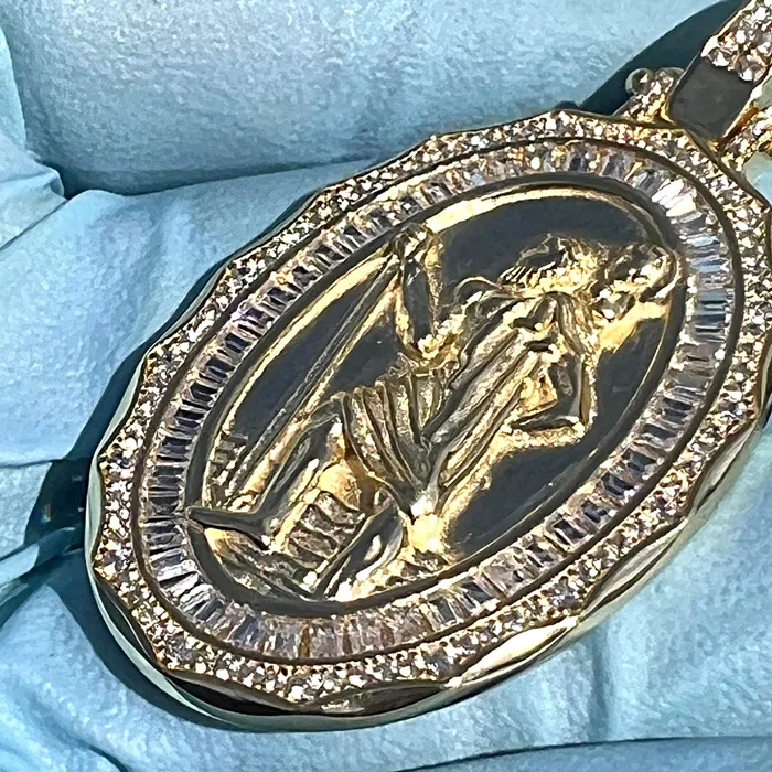 Bling Cartel Necklaces 14K Gold Plated 925 Silver St Saint Christopher Medal CZ Medallion Pendant Bling Cartel Necklaces 14K Gold Plated 925 Silver St Saint Christopher Medal CZ Medallion Pendant