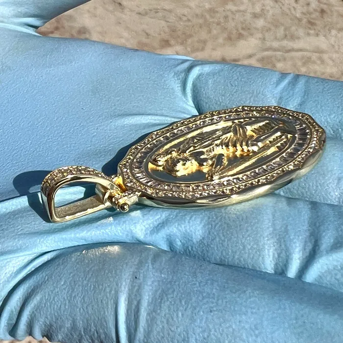 Bling Cartel Necklaces 14K Gold Plated 925 Silver St Saint Christopher Medal CZ Medallion Pendant Bling Cartel Necklaces 14K Gold Plated 925 Silver St Saint Christopher Medal CZ Medallion Pendant