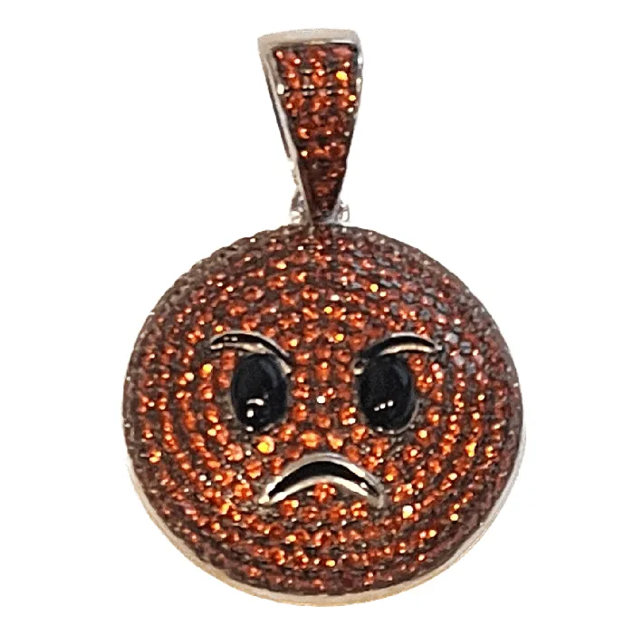 Bling Cartel Necklaces Real 925 Sterling Silver Fire Red Orange Angry Face Emoji Iced CZ Flooded Out Pendant Bling Cartel Necklaces Real 925 Sterling Silver Fire Red Orange Angry Face Emoji Iced CZ Flooded Out Pendant