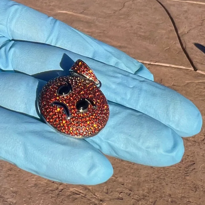 Bling Cartel Necklaces Real 925 Sterling Silver Fire Red Orange Angry Face Emoji Iced CZ Flooded Out Pendant Bling Cartel Necklaces Real 925 Sterling Silver Fire Red Orange Angry Face Emoji Iced CZ Flooded Out Pendant