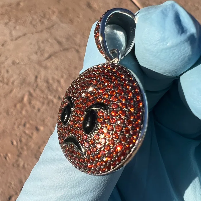 Bling Cartel Necklaces Real 925 Sterling Silver Fire Red Orange Angry Face Emoji Iced CZ Flooded Out Pendant Bling Cartel Necklaces Real 925 Sterling Silver Fire Red Orange Angry Face Emoji Iced CZ Flooded Out Pendant