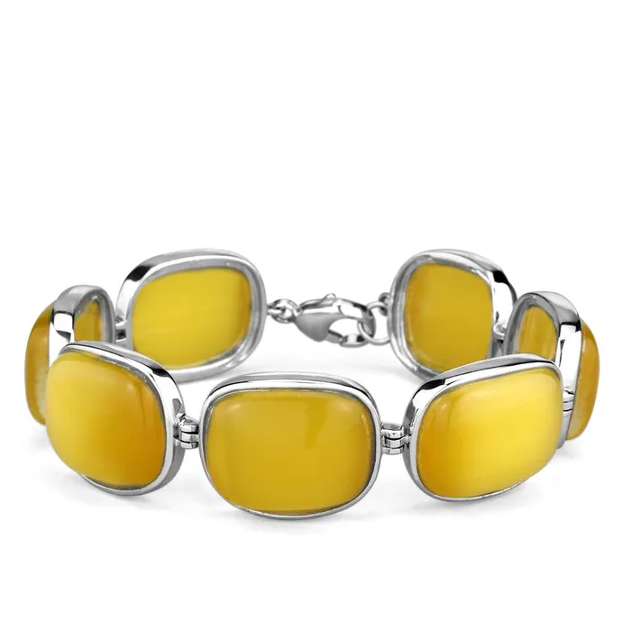 Bracelets Alamode LOS763 Rhodium 925 Sterling Silver Bracelet with Synthetic Cat Eye in Topaz Bracelets Alamode LOS763 Rhodium 925 Sterling Silver Bracelet with Synthetic Cat Eye in Topaz