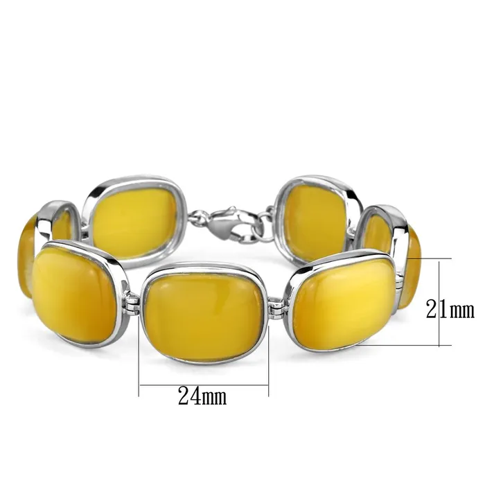 Bracelets Alamode LOS763 Rhodium 925 Sterling Silver Bracelet with Synthetic Cat Eye in Topaz