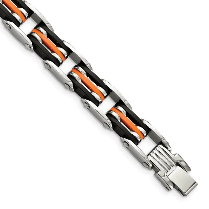 Bracelets Chisel Stainless Steel Black Orange Rubber 85in Bracelet
