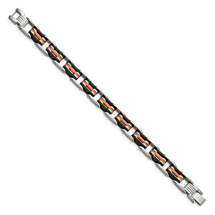 Bracelets Chisel Stainless Steel Black Orange Rubber 85in Bracelet Bracelets Chisel Stainless Steel Black Orange Rubber 85in Bracelet