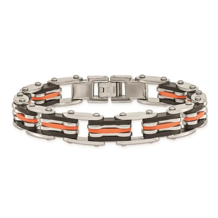 Bracelets Chisel Stainless Steel Black Orange Rubber 85in Bracelet Bracelets Chisel Stainless Steel Black Orange Rubber 85in Bracelet