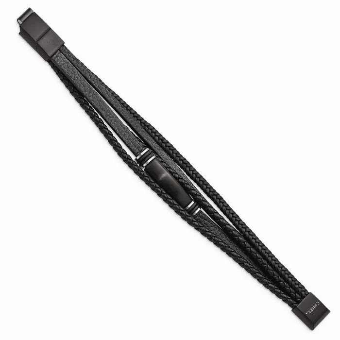 Bracelets Chisel Stainless Steel Brushed Black IP PU LeatherRubber w5in ext 8in Bracelet Bracelets Chisel Stainless Steel Brushed Black IP PU LeatherRubber w5in ext 8in Bracelet