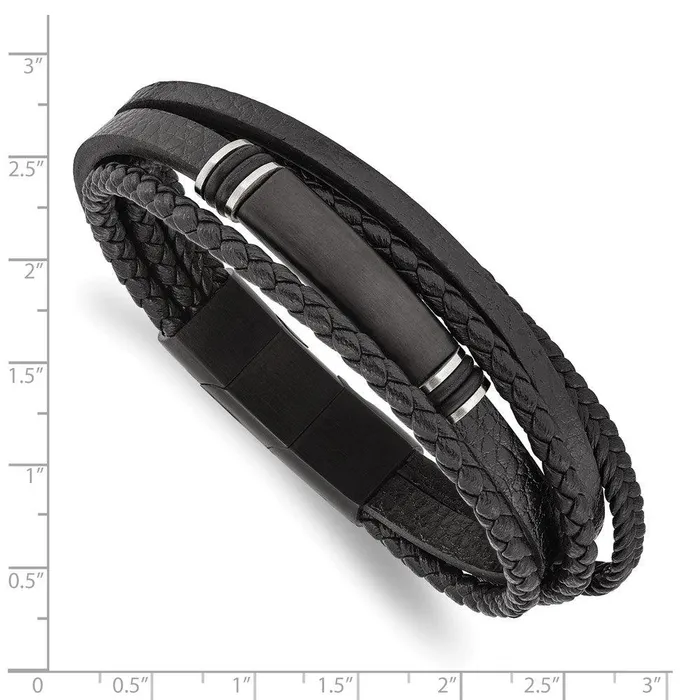Bracelets Chisel Stainless Steel Brushed Black IP PU LeatherRubber w5in ext 8in Bracelet Bracelets Chisel Stainless Steel Brushed Black IP PU LeatherRubber w5in ext 8in Bracelet