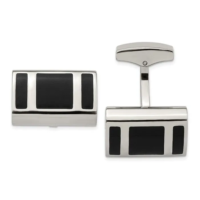Bracelets Chisel Stainless Steel Polished Black Rubber Rectangle Cufflinks Bracelets Chisel Stainless Steel Polished Black Rubber Rectangle Cufflinks