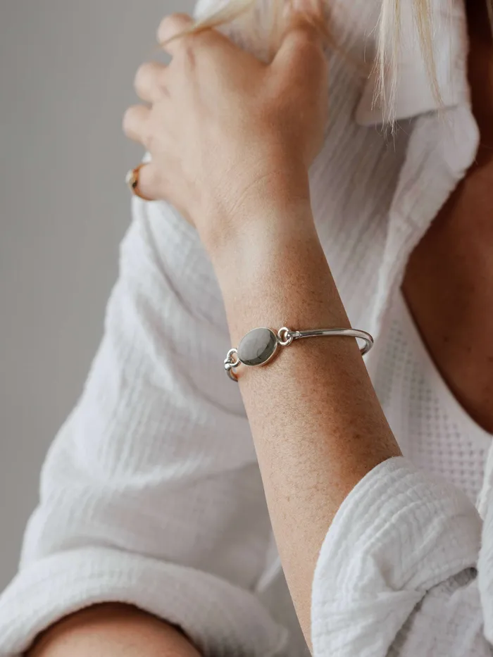 Bracelets Oval Bangle Clasp Cremation Bracelet in 14K White Gold closebymejewelry