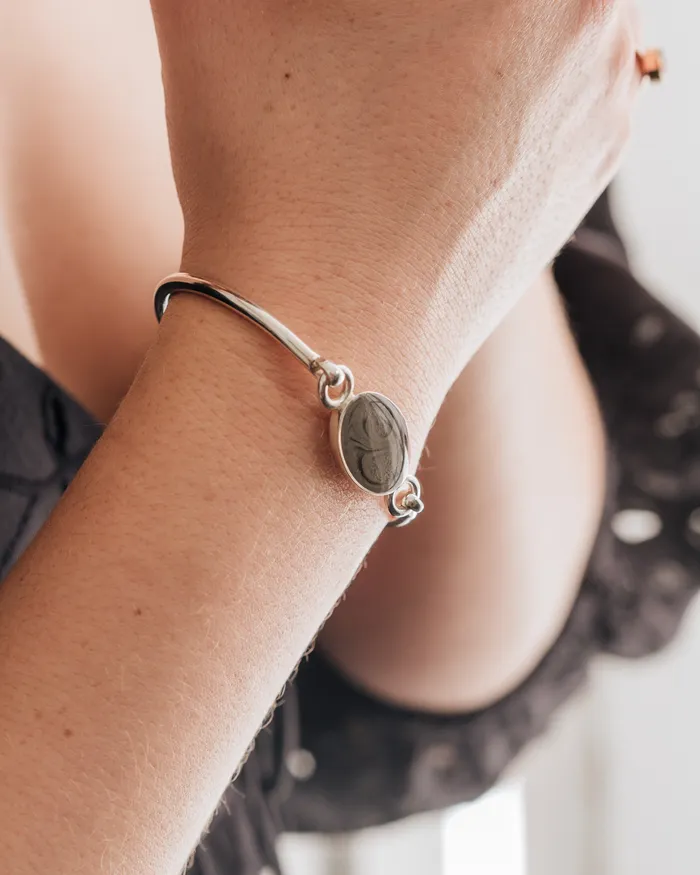Bracelets Oval Bangle Clasp Cremation Bracelet in 14K White Gold closebymejewelry