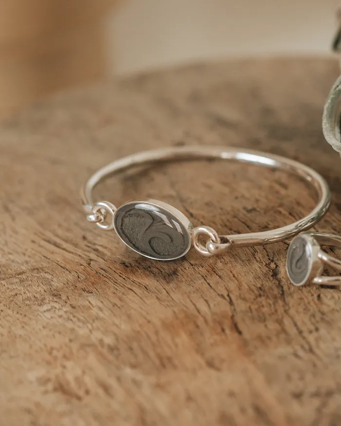 Bracelets Oval Bangle Clasp Cremation Bracelet in 14K White Gold closebymejewelry