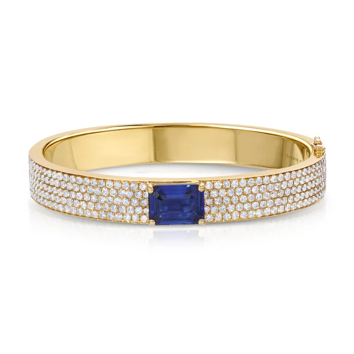 Bracelets PAV DIAMOND OVAL BRACELET WITH EMERALD CUT BLUE SAPPHIRE CENTER anitako Bracelets PAV DIAMOND OVAL BRACELET WITH EMERALD CUT BLUE SAPPHIRE CENTER anitako