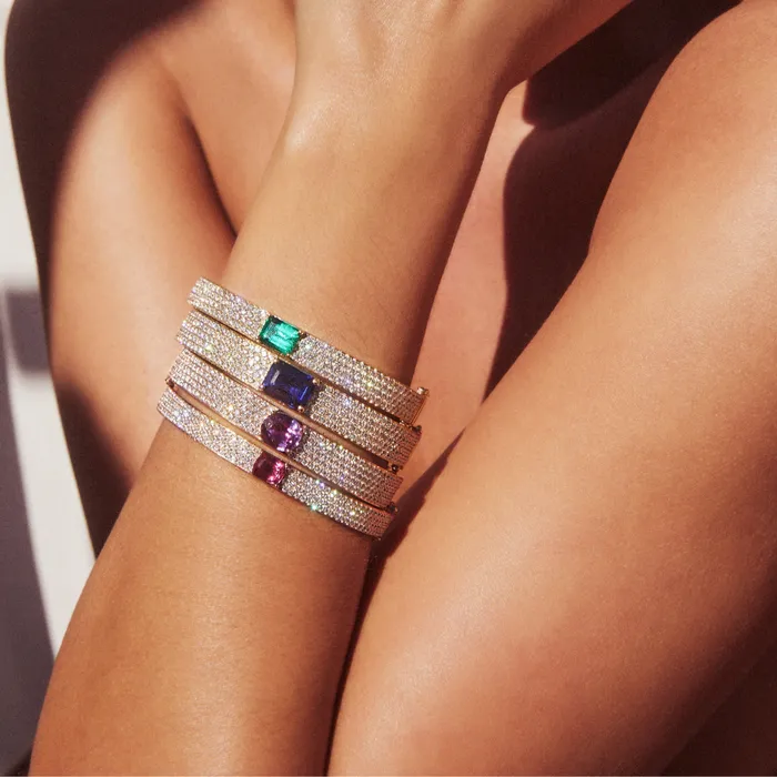Bracelets PAV DIAMOND OVAL BRACELET WITH EMERALD CUT BLUE SAPPHIRE CENTER anitako