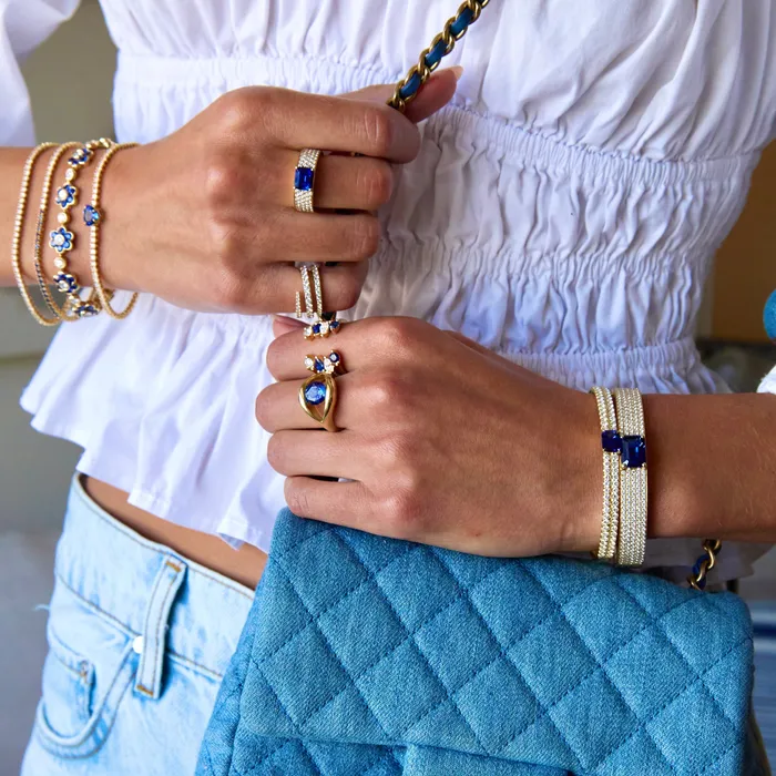 Bracelets PAV DIAMOND OVAL BRACELET WITH EMERALD CUT BLUE SAPPHIRE CENTER anitako