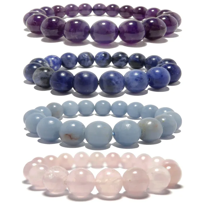 Bracelets Satin Crystals Chakra Bracelet Set Amethyst Sodalite Angelite Rose