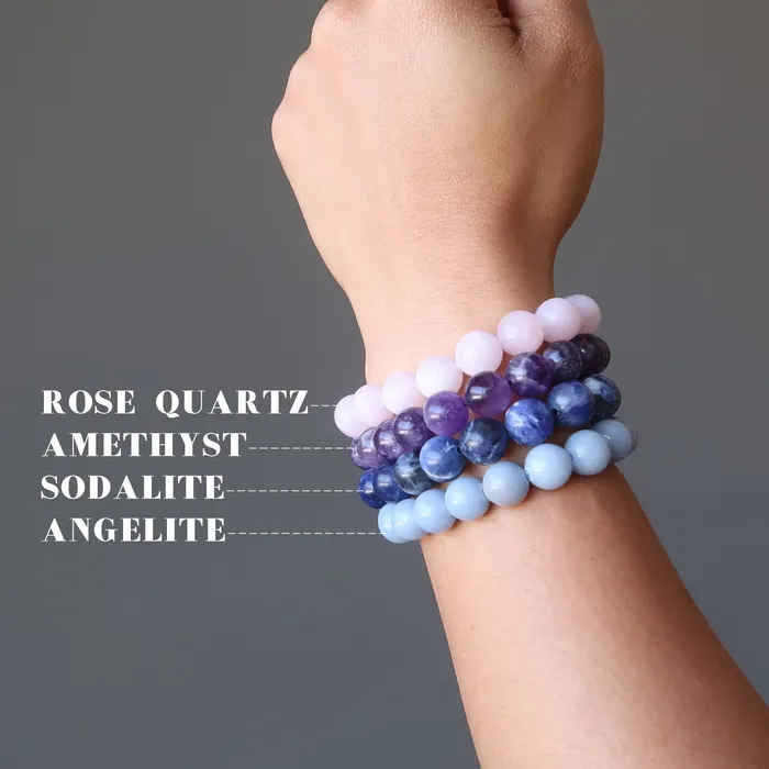 Bracelets Satin Crystals Chakra Bracelet Set Amethyst Sodalite Angelite Rose