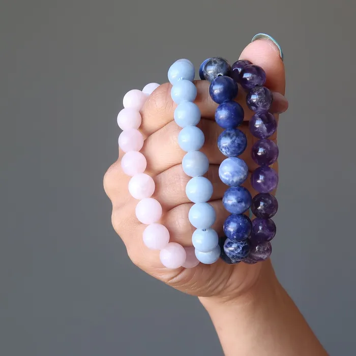 Bracelets Satin Crystals Chakra Bracelet Set Amethyst Sodalite Angelite Rose