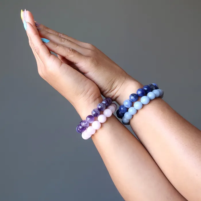 Bracelets Satin Crystals Chakra Bracelet Set Amethyst Sodalite Angelite Rose