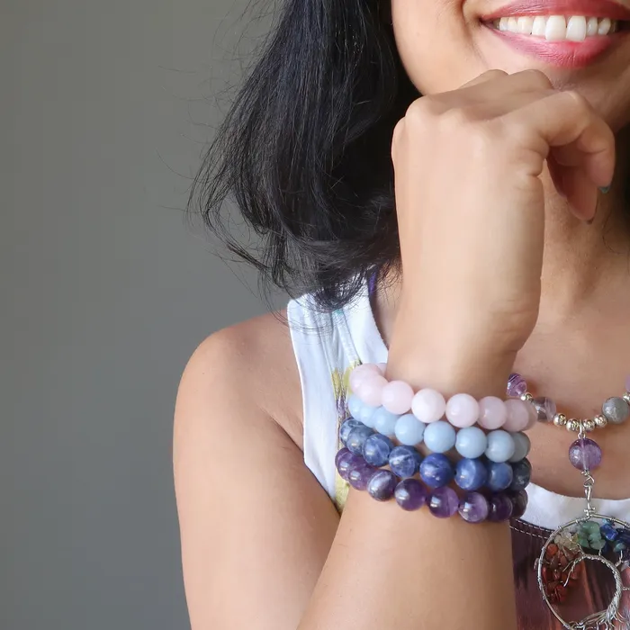 Bracelets Satin Crystals Chakra Bracelet Set Amethyst Sodalite Angelite Rose