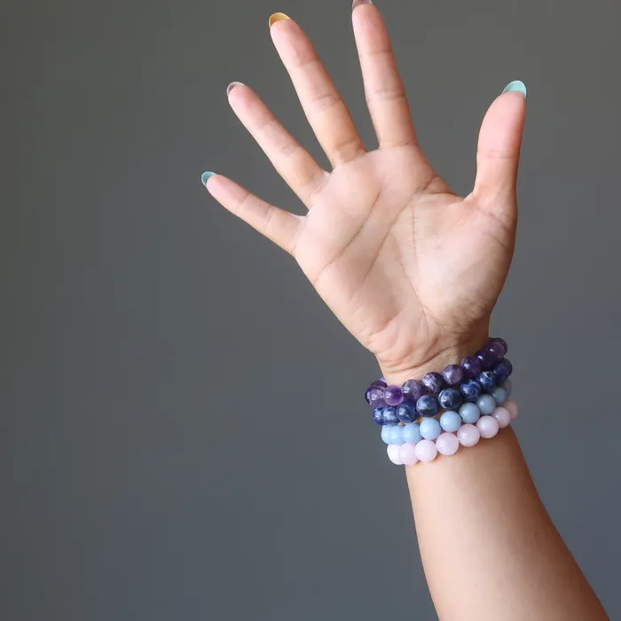 Bracelets Satin Crystals Chakra Bracelet Set Amethyst Sodalite Angelite Rose