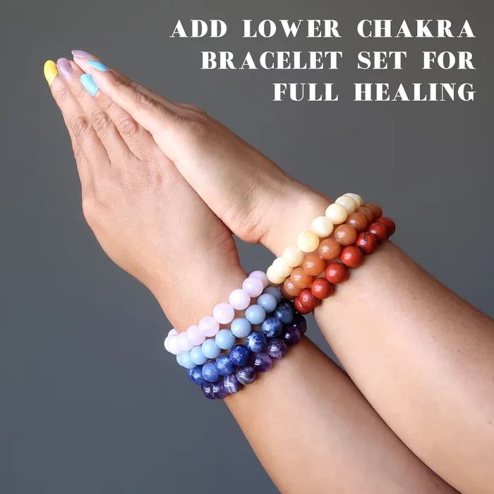 Bracelets Satin Crystals Chakra Bracelet Set Amethyst Sodalite Angelite Rose