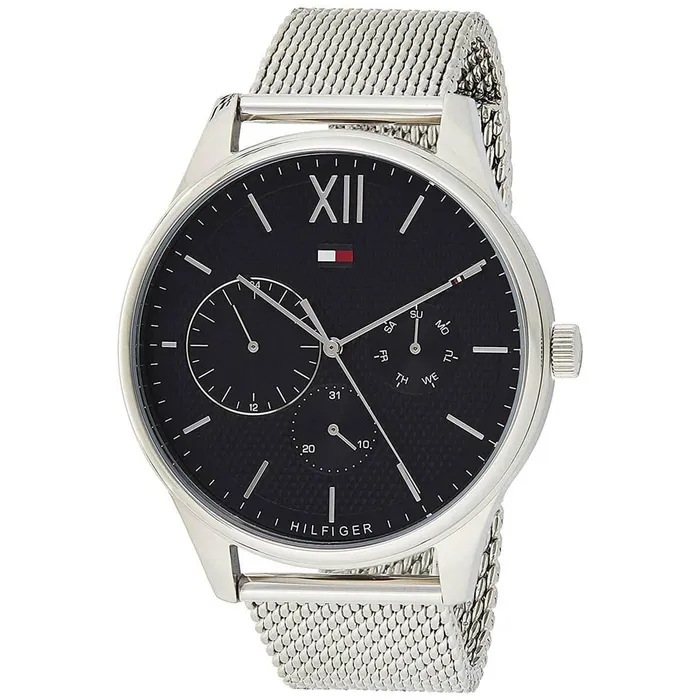 Bracelets Tommy Hilfiger Tommy Hilfiger Mens Watch Damon Black Dial Silver Tone Mesh Bracelet 1791415