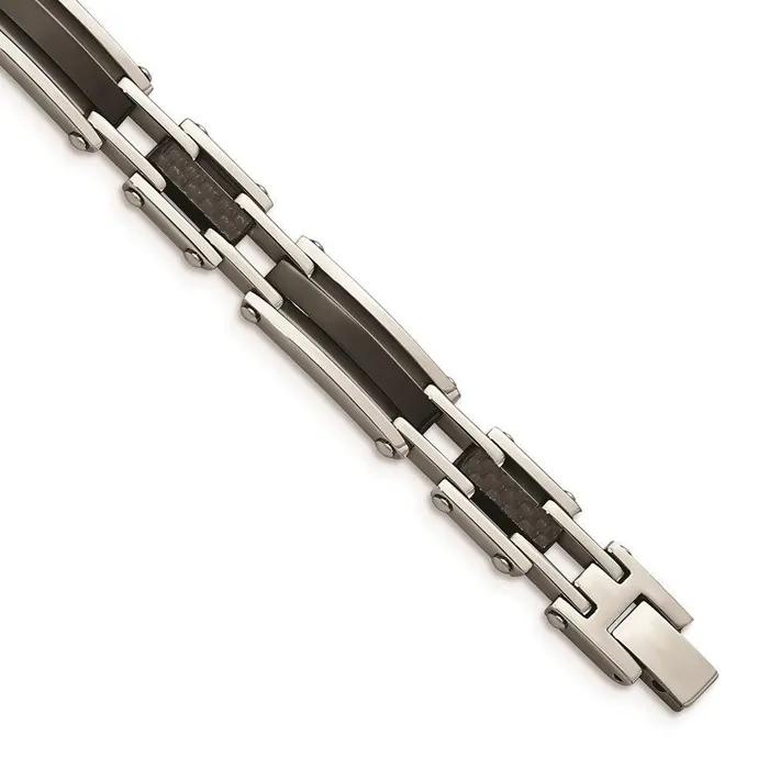 Chisel Bracelets Stainless Steel Polished Blk IPplated Solid Black Carbon Fiber Links Brac Chisel Bracelets Stainless Steel Polished Blk IPplated Solid Black Carbon Fiber Links Brac