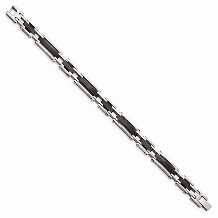 Chisel Bracelets Stainless Steel Polished Blk IPplated Solid Black Carbon Fiber Links Brac Chisel Bracelets Stainless Steel Polished Blk IPplated Solid Black Carbon Fiber Links Brac