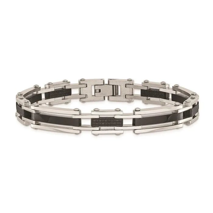 Chisel Bracelets Stainless Steel Polished Blk IPplated Solid Black Carbon Fiber Links Brac Chisel Bracelets Stainless Steel Polished Blk IPplated Solid Black Carbon Fiber Links Brac