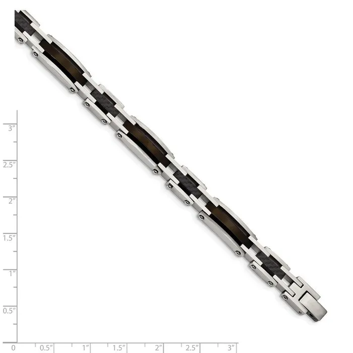 Chisel Bracelets Stainless Steel Polished Blk IPplated Solid Black Carbon Fiber Links Brac Chisel Bracelets Stainless Steel Polished Blk IPplated Solid Black Carbon Fiber Links Brac