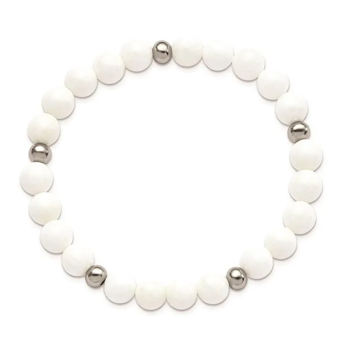 Chisel Bracelets Stainless Steel Polished White Ceramic Beaded Stretch Bracelet