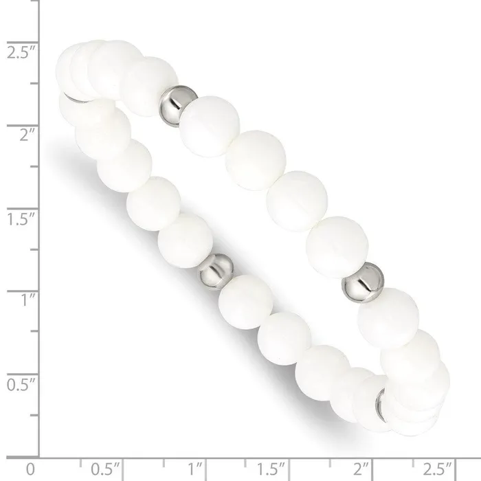 Chisel Bracelets Stainless Steel Polished White Ceramic Beaded Stretch Bracelet Chisel Bracelets Stainless Steel Polished White Ceramic Beaded Stretch Bracelet