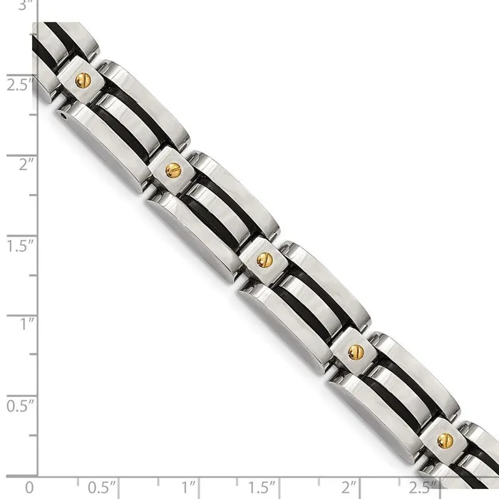 Chisel Bracelets Stainless Steel Polished Yellow IP wBlack Polyurethane 825in Bracelet Chisel Bracelets Stainless Steel Polished Yellow IP wBlack Polyurethane 825in Bracelet