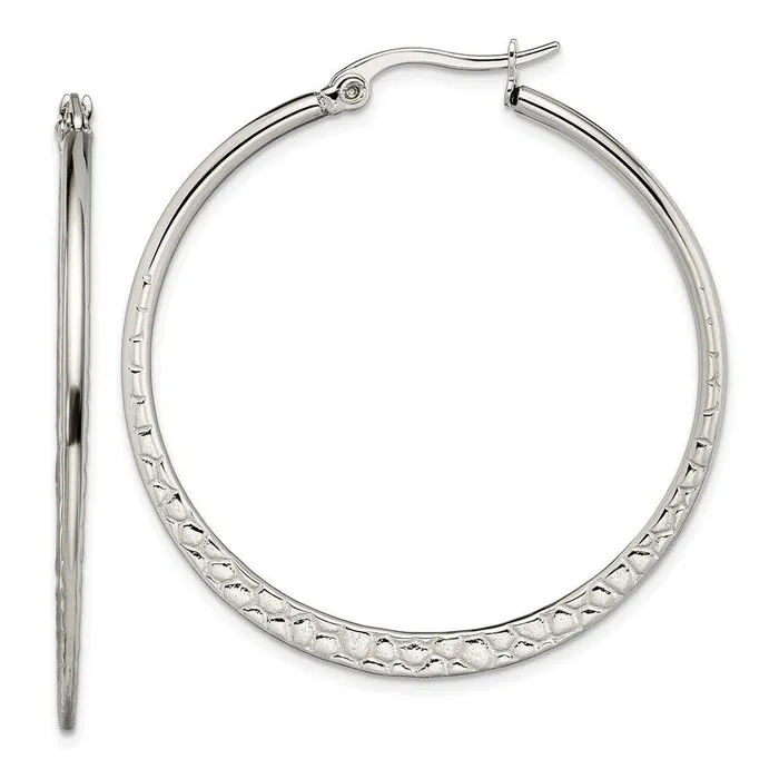Chisel Earrings Stainless Steel 40mm Textured Hoop Earrings