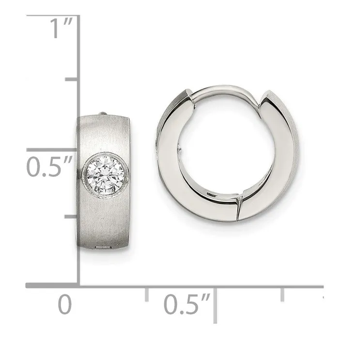 Chisel Earrings Stainless Steel Brushed Polished CZ Hinged Hoop Earrings Chisel Earrings Stainless Steel Brushed Polished CZ Hinged Hoop Earrings