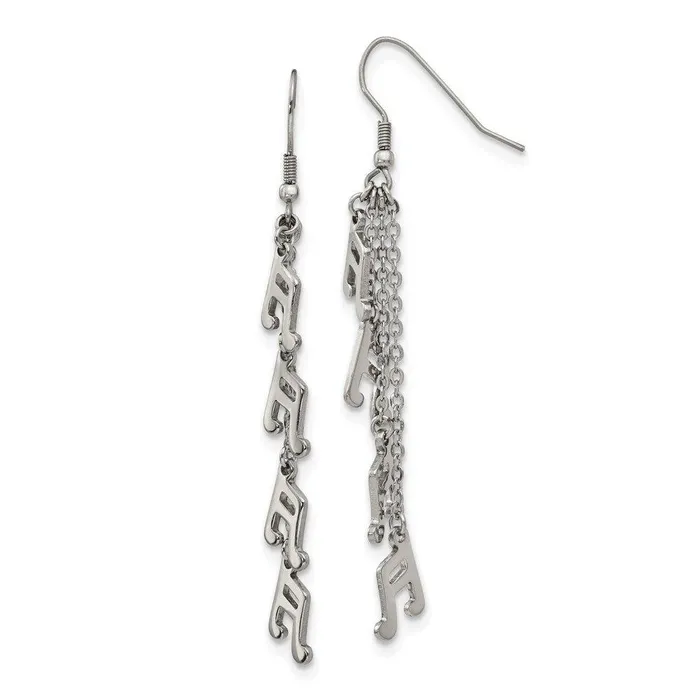 Chisel Earrings Stainless Steel Multi Strand Music Note Dangle Shepherds Hook Earrings Chisel Earrings Stainless Steel Multi Strand Music Note Dangle Shepherds Hook Earrings