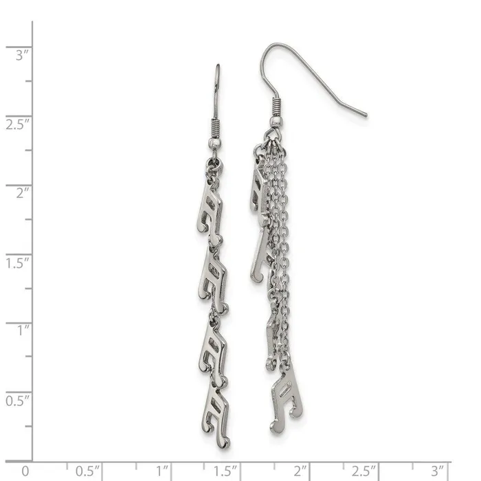 Chisel Earrings Stainless Steel Multi Strand Music Note Dangle Shepherds Hook Earrings Chisel Earrings Stainless Steel Multi Strand Music Note Dangle Shepherds Hook Earrings