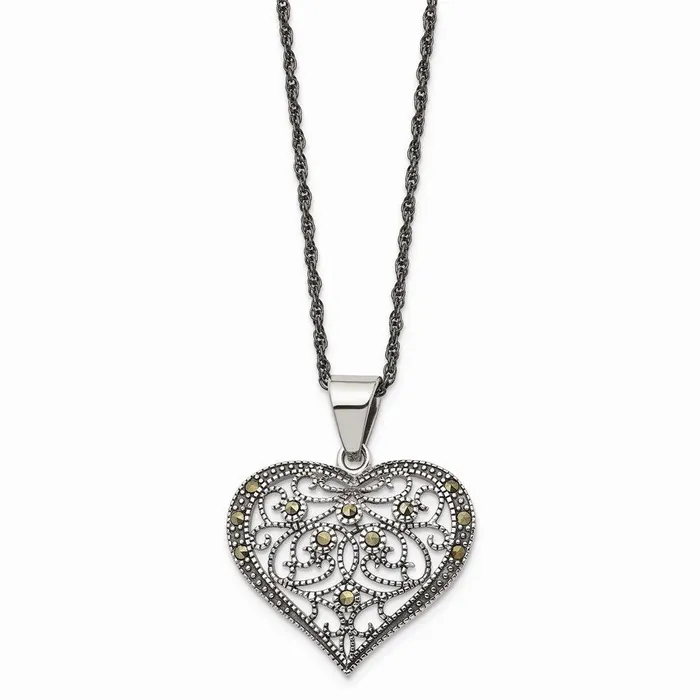 Chisel Necklaces Stainless Steel Marcasite Textured Heart Necklace Chisel Necklaces Stainless Steel Marcasite Textured Heart Necklace